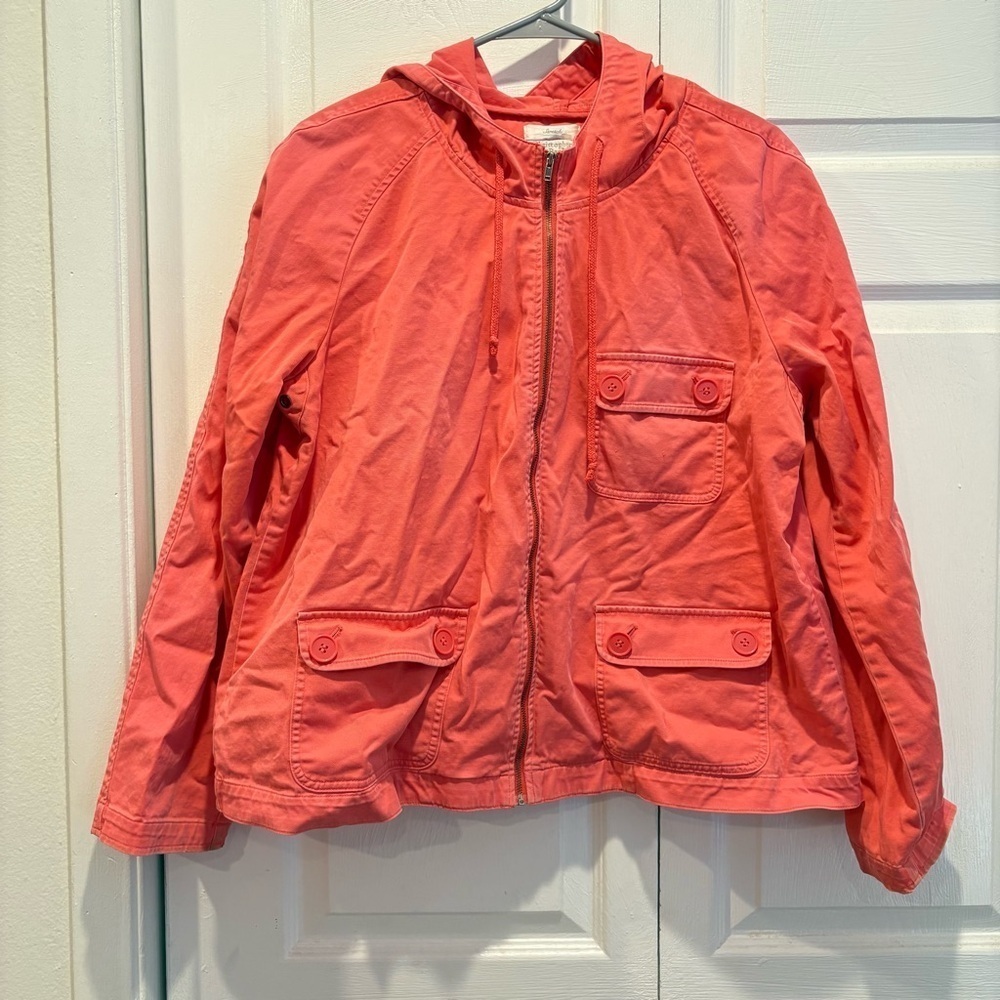 Vintage Christopher & Banks Coral Pink Zip Up Hooded Jacket - Size Large